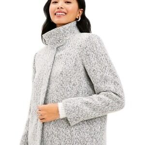 Loft Coat Herringbone Funnel Neck Wool Blend Size L Classic Womens Outdoor